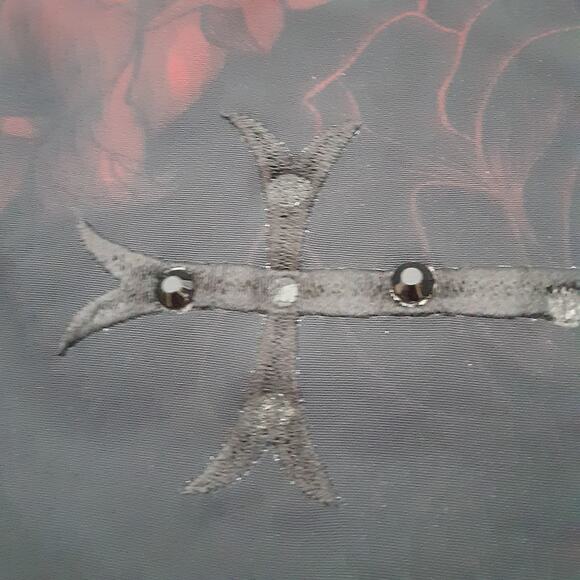 AFFLICTION BLACK LABEL Mens XL Embroidered Cross Rose Black Red Button Up Shirt - Picture 9 of 13